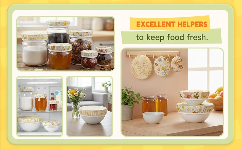 6 Pcs Reble Beeswax Bowl Covers for Bread Proofing 6/8/10 Inch Elastic gallery