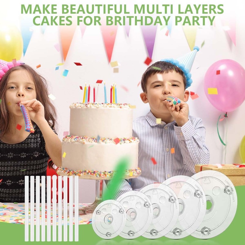 44 PCS Cake Separator Plates Stands Plastic Dowels Fits 4/6/8/10/12 Inch gallery