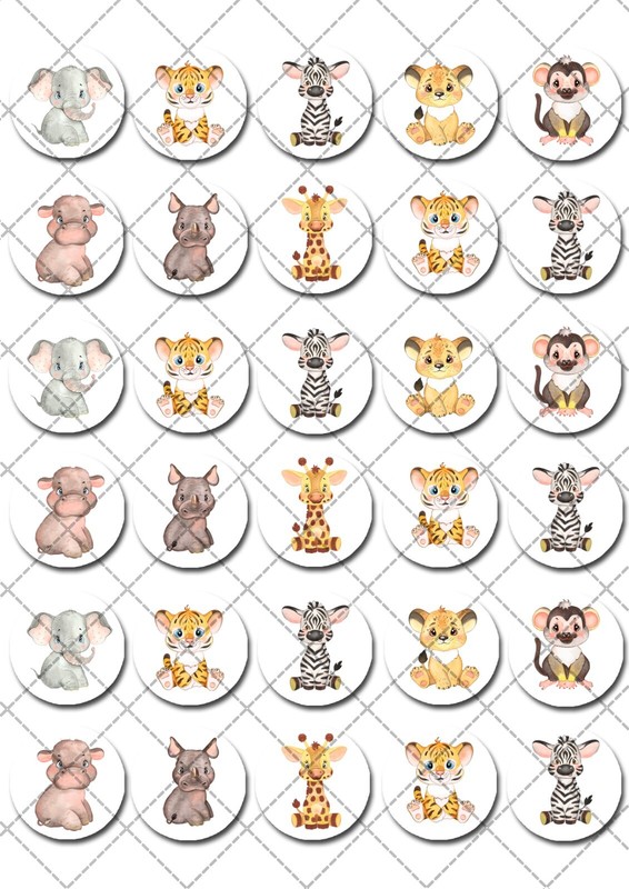 Jungle Animal Safari Pre-cut Mini Edible Icing Cupcake or Cookie Toppers gallery