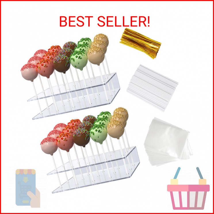 2 Pack Cake Pop Stand with Sticks Kit, Acrylic Lollipop Hold Stand, Clear Cake P
