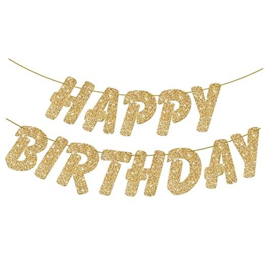 , Glitter Gold Happy Birthday Banner - 10 Feet | Gold Birthday Banner for gallery