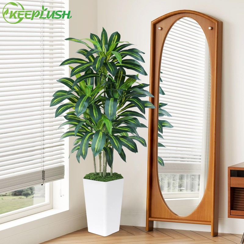 Keeplush 5Ft Artificial Dracaena Tree - High-Density Foliage Fake Plant White gallery