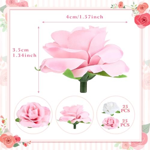 50pcs Mini Roses Artificial Flower Heads, 1.6” Small 1.57 Inch Pink and White gallery