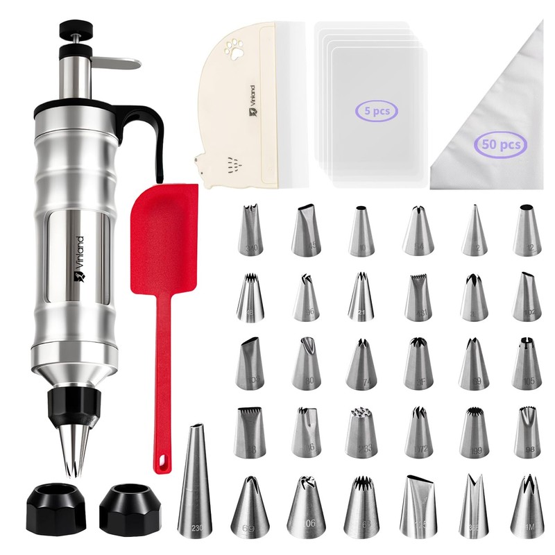 Dessert Decorating Syringe Set icing piping kit Stainless Steel frosting pipi…