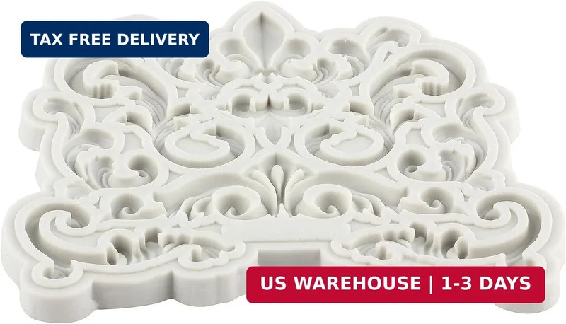 Baroque Fondant Mold Curlicues Scroll Lace Silicone Molds Filigree Mold 3D Sculp gallery