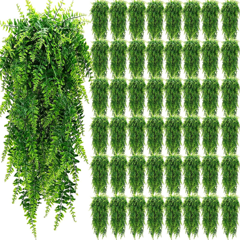 Geosar 48 Pcs Artificial Hanging Plants 32 Inch Hanging Boston Ferns Plastic