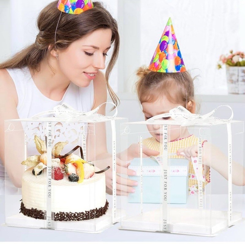 6 Pack Clear Cake Box, 2-Layer Transparent Cakes Box with Ribbon, 11”X 11”X 10” gallery