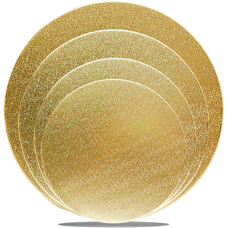 4 Pack Gold Cake Boards Round Circle 6 8 10 12 Inch, Base Cardboard Baking Set