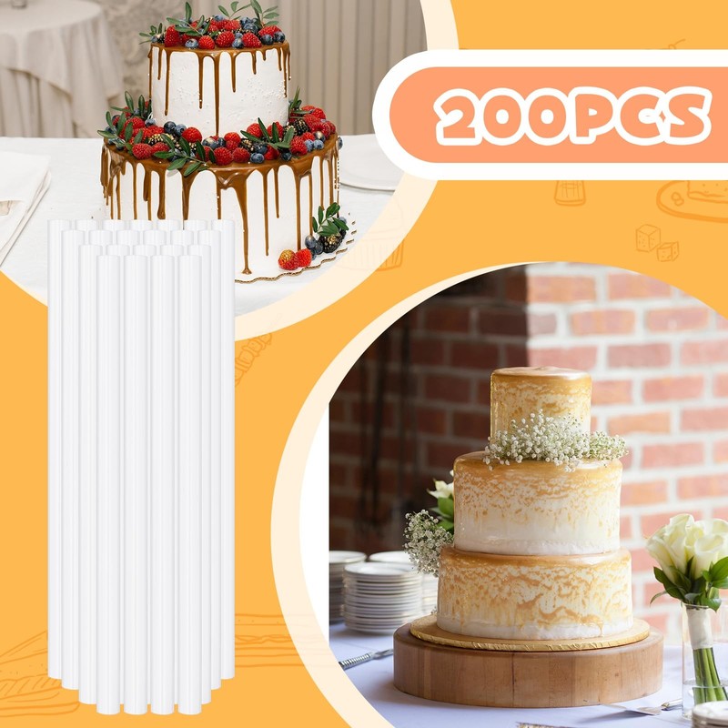 200 Pieces White Plastic Cake Dowel Rods Bulk for Tiered Cake Construction an... gallery