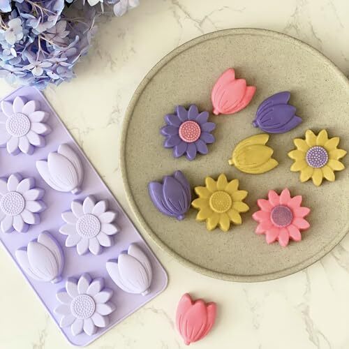 Flower Chocolate Molds 2Pcs SunFlower Ice Cube Silicone Molds Purple tulip mold gallery