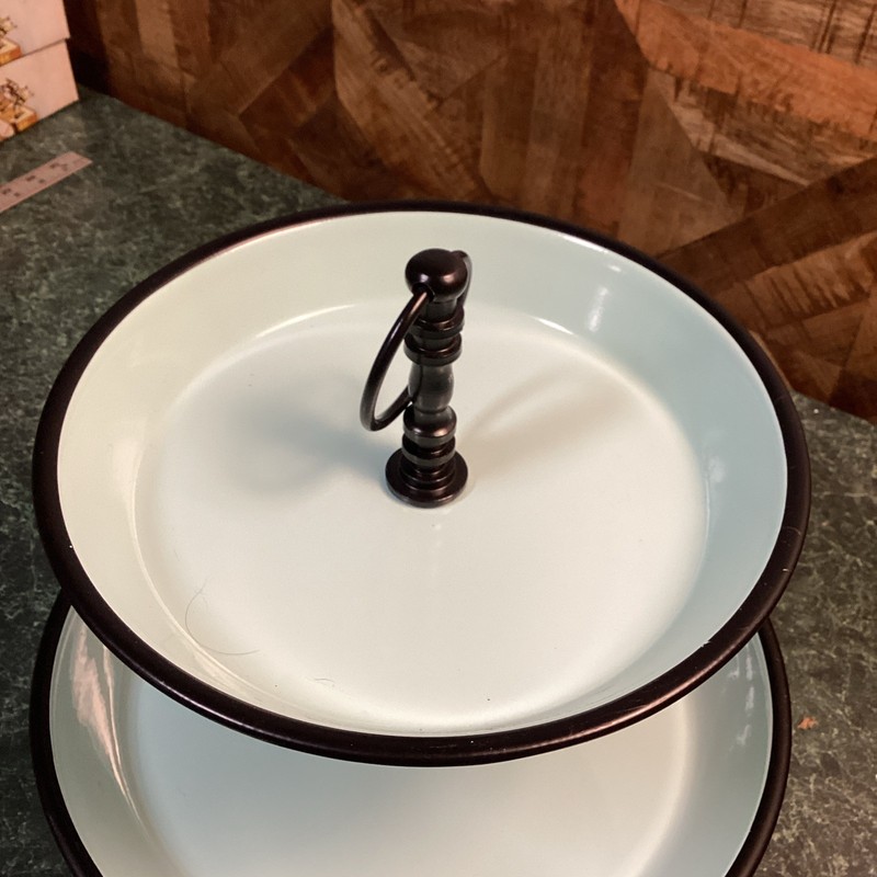 2-Tier Dessert & Appetizer Serving Stand W/Central Handle Aqua 12.5" H Farmhouse gallery