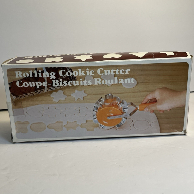 Vintage Rolling Cookie Cutter w/ Handle, Plastic & Metal, Assorted Shapes