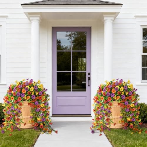 Artificial Hanging Flowers for Outdoor, 8PCS Fake A01 Purple+red+orange+yellow gallery