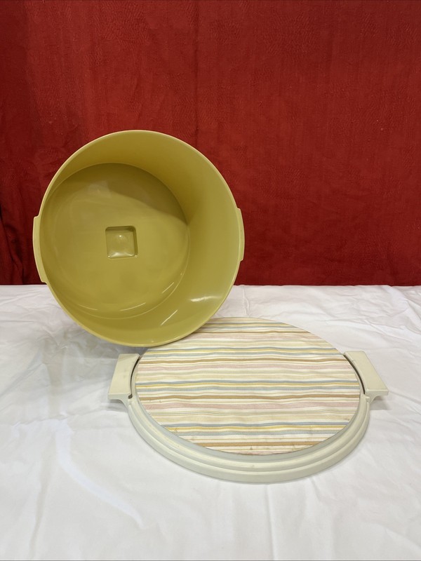 MCM Cake Pastries Carrier Olive Grn Plastic Storage Flower Graphics Vintage 14" gallery