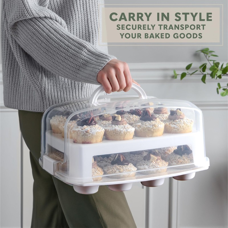 EXTRA TALL DOME Cupcake Carrier, White Cupcake Holder Carries 24 Cupcake Stor... gallery