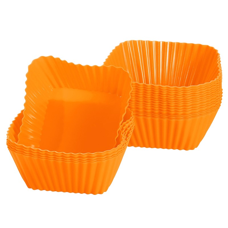 18Pcs Silicone Cupcake Baking Cups, 2.8″ Square Muffins Liners Orange