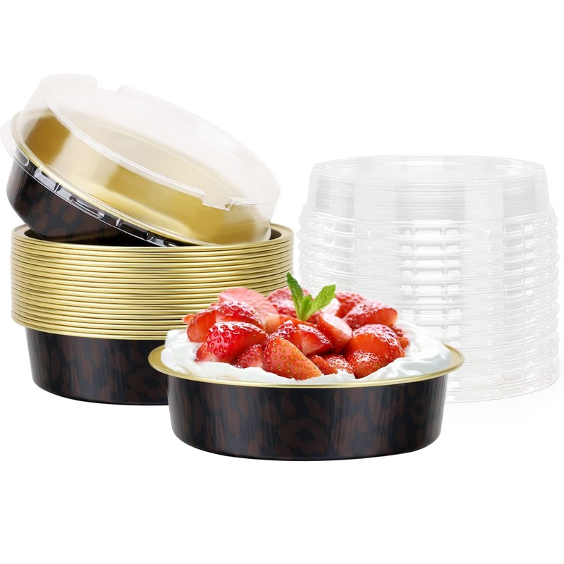 Beasea 20 Pack 4” Mini Pans with Lids, 8oz 20 pcs, Dark Red Spot in Black