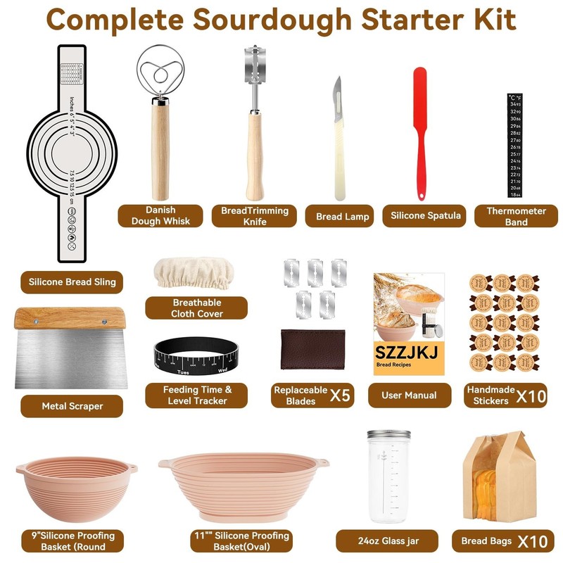 Sourdough Starter Kit - 24PCS Baking Supplies, Proofing Baskets, Tools & Accesso gallery