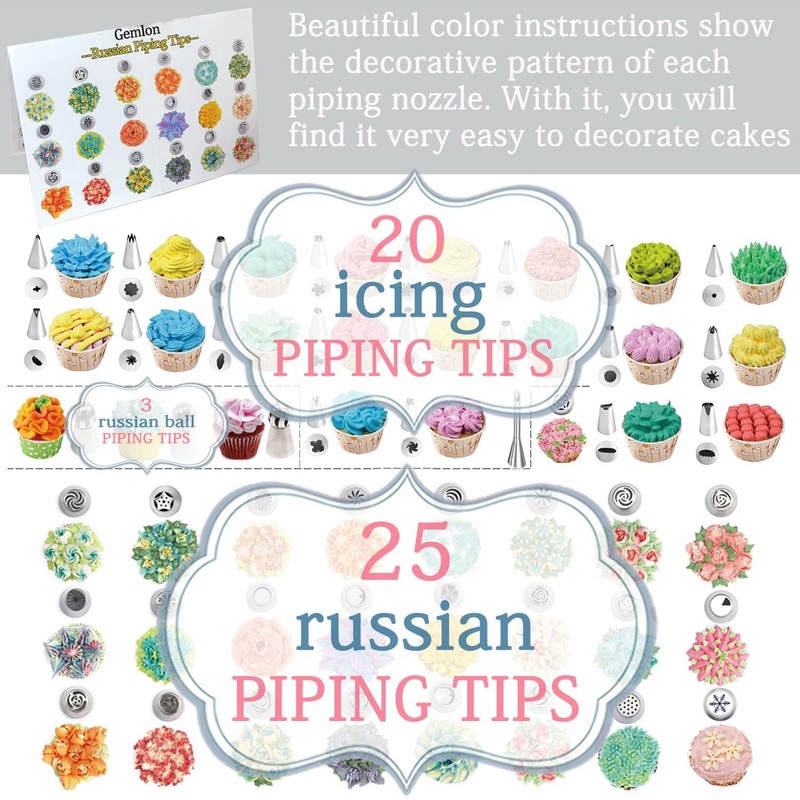GEMLON 88pc Russian Piping Tips, Cake Decorating Supplies Set gallery
