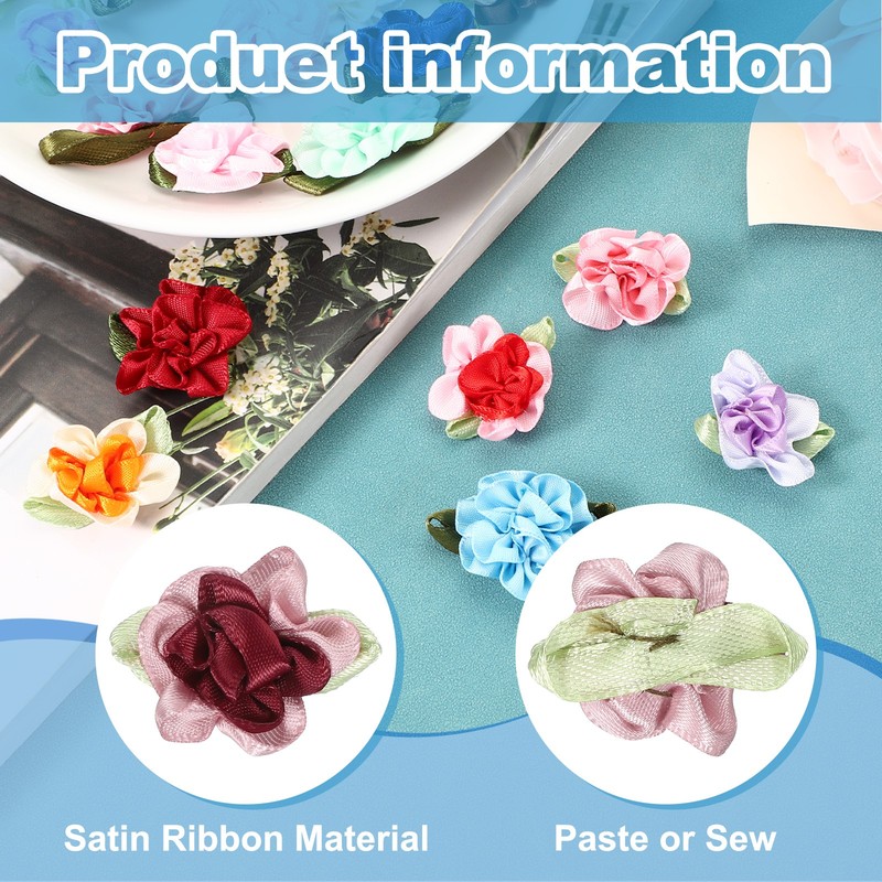 20Pcs 1" Ribbon Flowers Bows Mini Satin Roses Flowers Burgundy/Dark Pink gallery