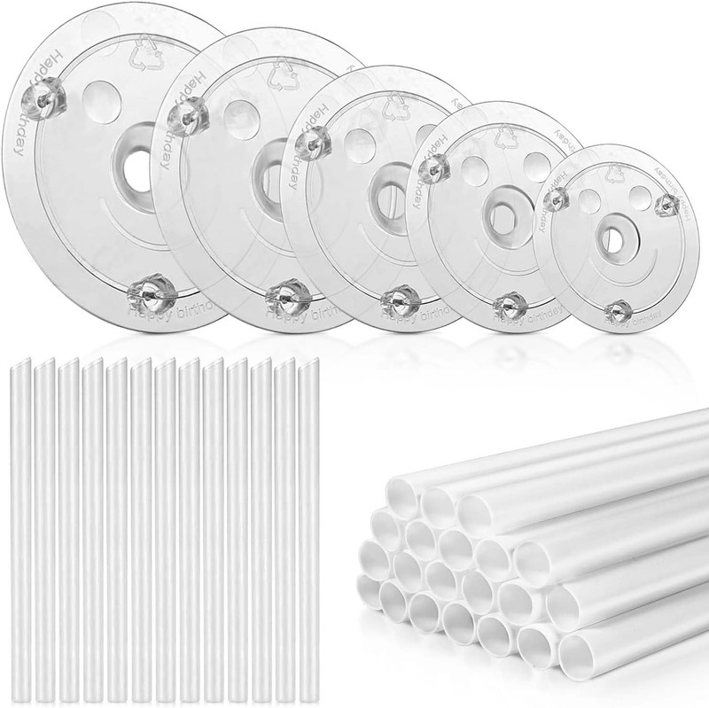 5 Pieces Cake Separator Plates Stands With 24 Pieces Plastic Cake Dowels Rods An