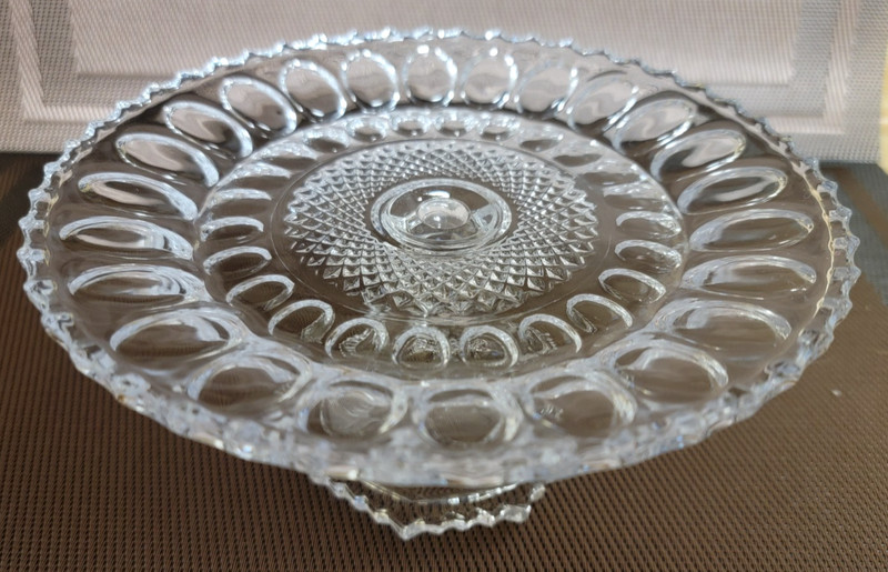 Vintage American Brilliant Crystal Saw Tooth Edge Cake Plate Pedestal 7.5" MCM gallery