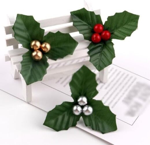 10Pcs Christmas Holly Berries Faux Berry Flowers with Leaves Xmas Berry Red gallery
