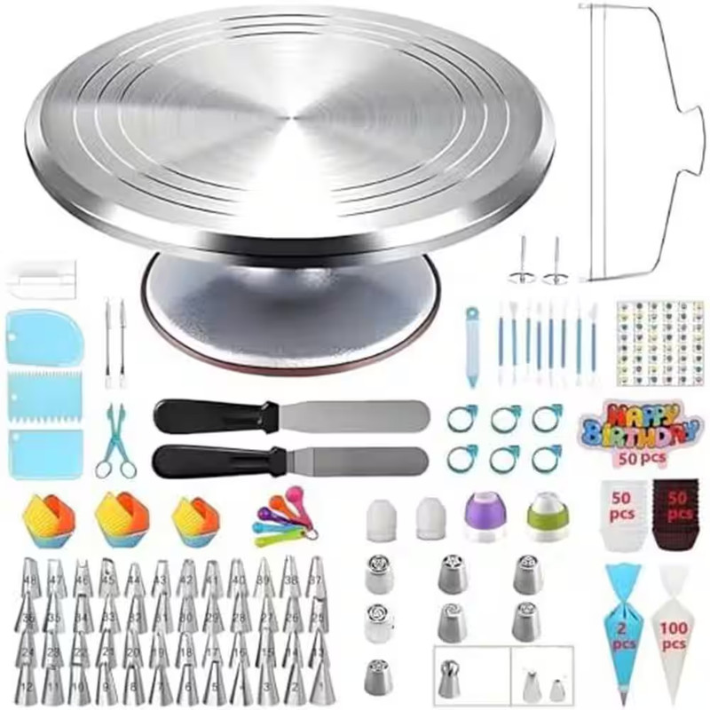 357-Piece Cake Decorating Kit with Aluminium Alloy Turntable, 48 Icing Tips, 8-T gallery