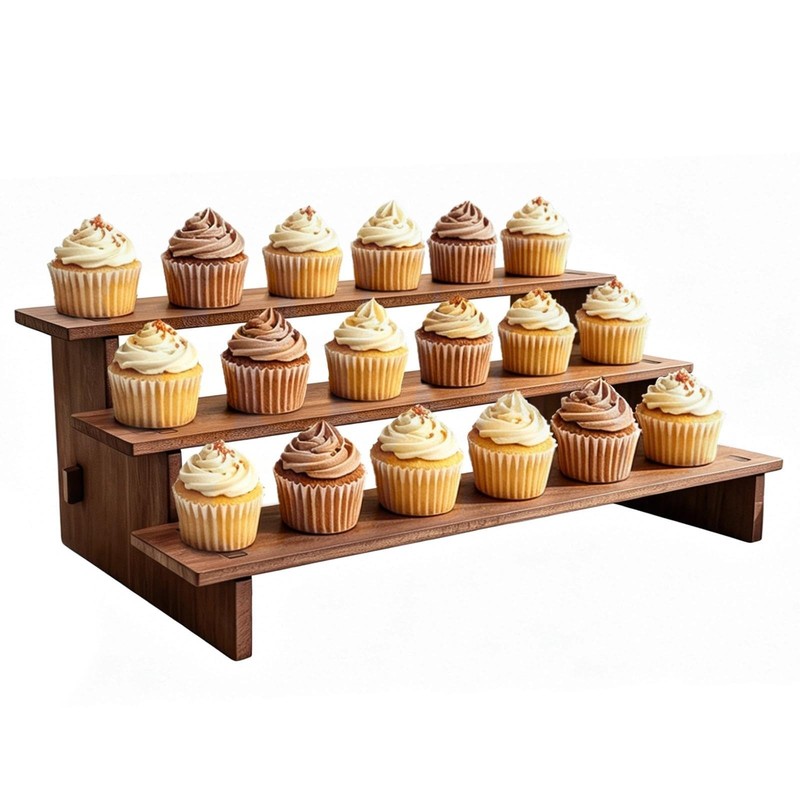 3 Tier Cupcake Stand Wood – Wooden Cupcake Display Stand, Rustic Wooden Riser…