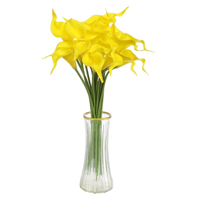 20pcs Artificial Calla Lily Fake Silk Flowers for Home Decor, Bright Yellow