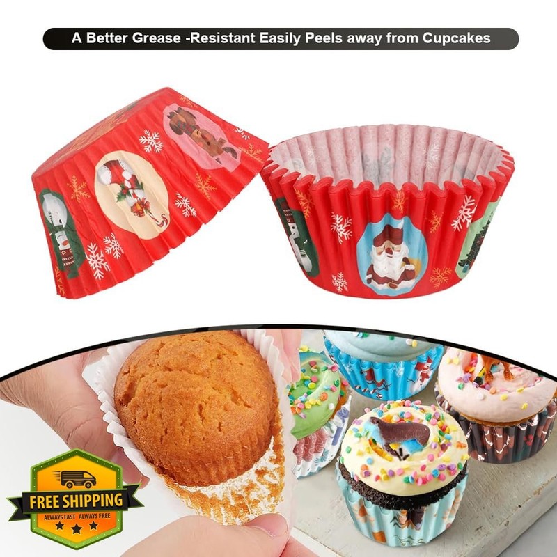 Kiopdse Christmas Red Cupcake Liners 100 ct gallery