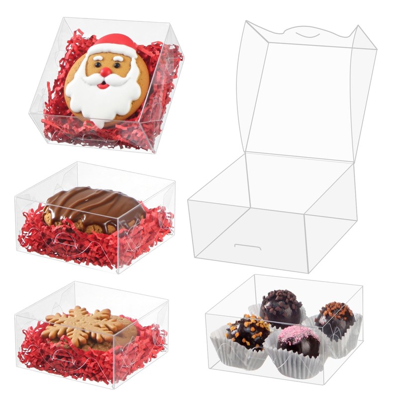 100 PCS 3x3x1″ Clear Mini Bakery Cookie Boxes For Donuts Macarons Truffles