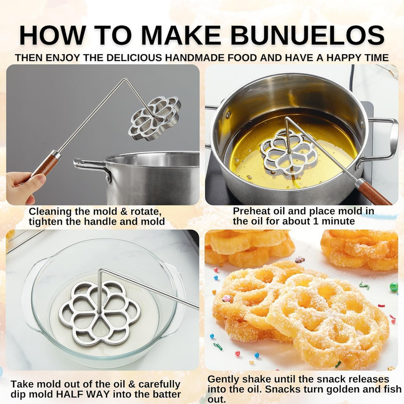 Bunuelos Mold with Handle, 304 Stainless Steel Rosette Maker with Long Fork- 4" gallery