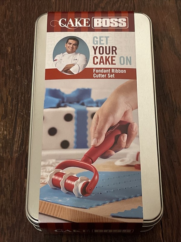 Cake Boss Fondant Ribbon Cutter Set Red NEW Unopened Box Tin mk