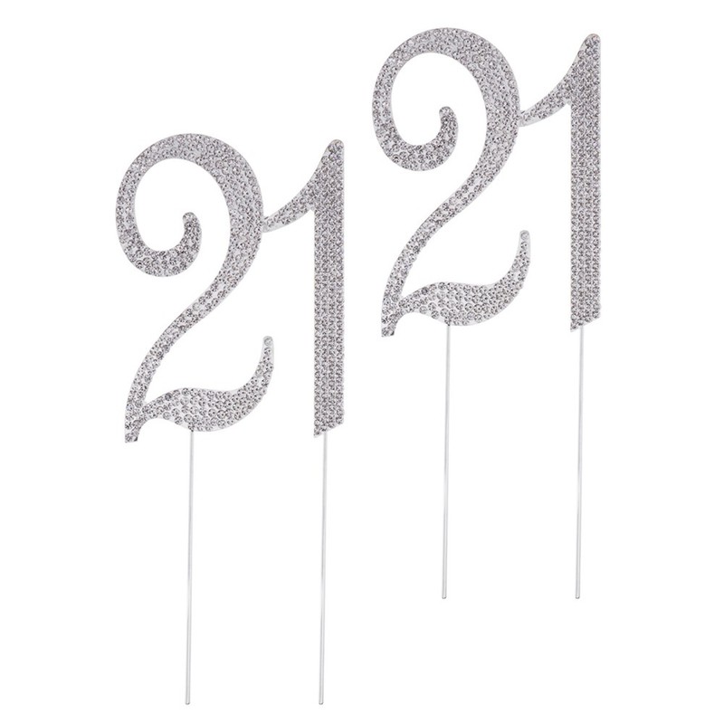 2 Pcs Rhinestone Metal Cake Topper Rhinestones Anniversary Decorations gallery