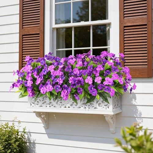 Artificial Impatiens Flowers for Outdoors, 6 Bundles Silk Fake Double Purple gallery