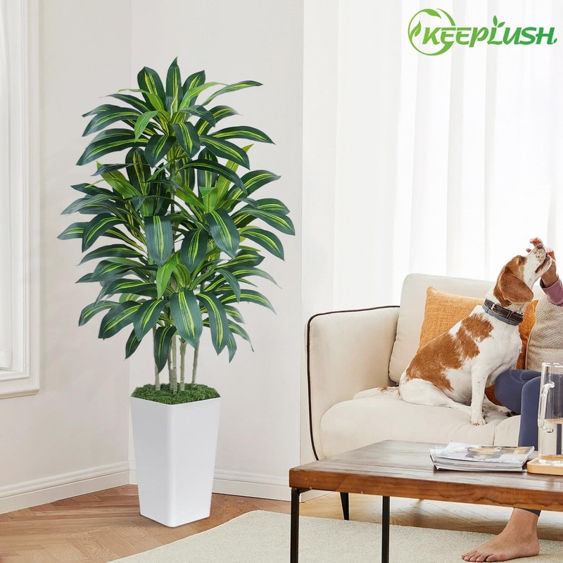 Keeplush 5Ft Artificial Dracaena Tree - High-Density Foliage Fake Plant White gallery