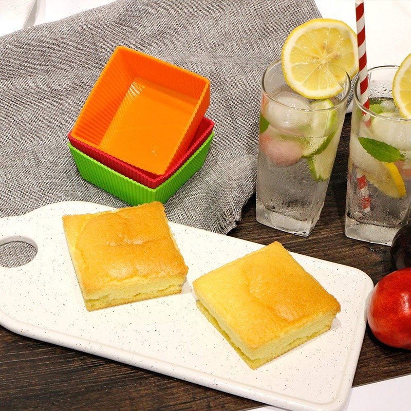 3.5 Inch Jumbo Baking Cups Reusable Silicone Square Cupcake Liners Non-stick ... gallery