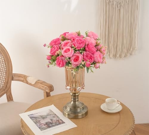 Packs Peonies Artificial Flowers, Small Silk Rose Pink 2 Rose Red & Pink gallery