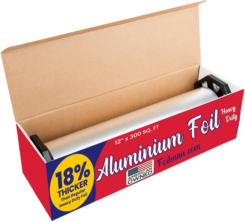 Thick & Heavy Duty Aluminum Foil Roll with Sturdy Corrugated Cutter Box, Food Sa