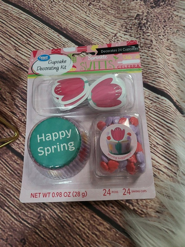 HAPPY Spring 24 Cupcake Standard Liners Floral Baking Cups, candy & Picks NEW gallery