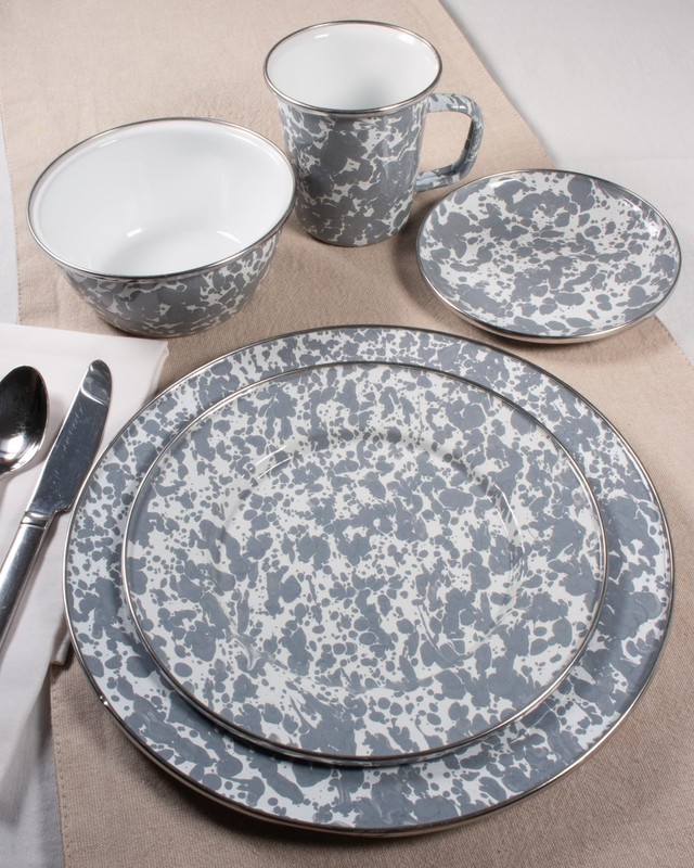 Enamelware Cake Plate, 12.5 inch, Grey Swirl gallery