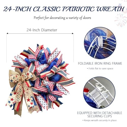250th Anniversary Patriotic Wreaths for Front Door, 24 Inch Large 4th of July gallery