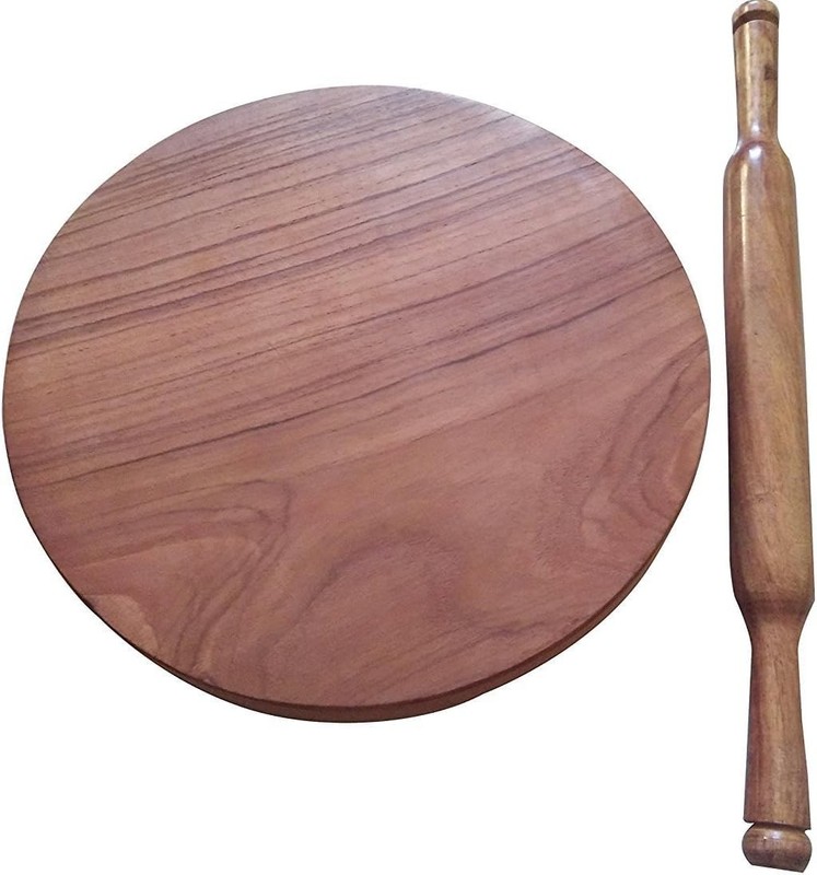 Wooden Chakla Belan Rolling Pin for Rotis/Chapati/Naan Bread (Chakla, Round B... gallery