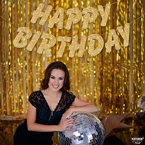 , Glitter Gold Happy Birthday Banner - 10 Feet | Gold Birthday Banner for gallery