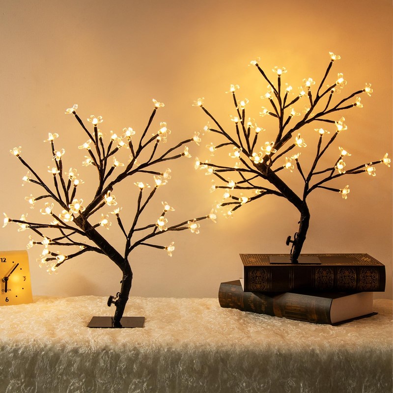 Peiduo Set Of 2 Lighted Cherry Blossom Tree Light Up Bonsai Tree For Christmas
