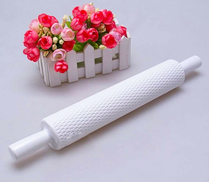 White Embossed Rolling Pin Fondant Cake Paste Gum Sugarcraft Decorating Tool