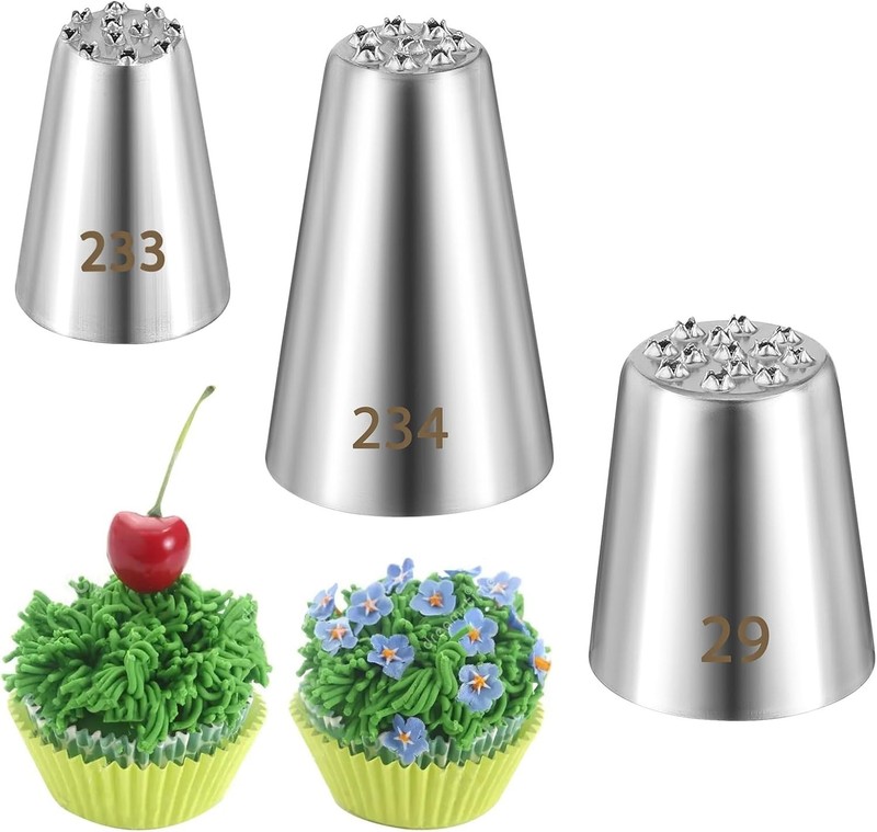 3PCS Stainless Steel Grass Piping Tips for Cake Decorating - Sizes 233, 234, 29 gallery