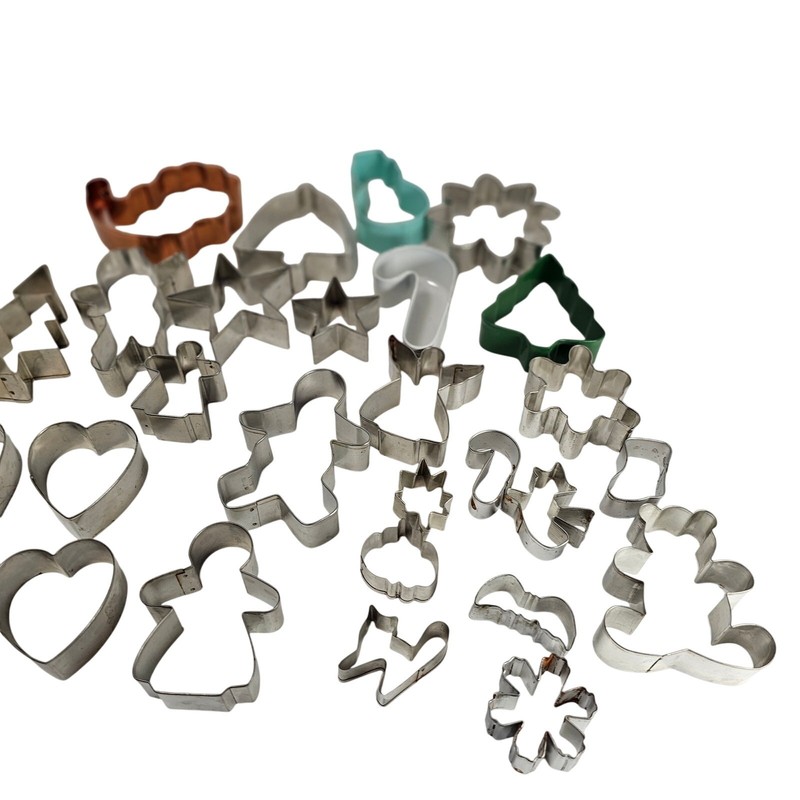 Metal Cookie Cutters Holiday Shapes Christmas Hearts Stars Tree lot of 27 gallery
