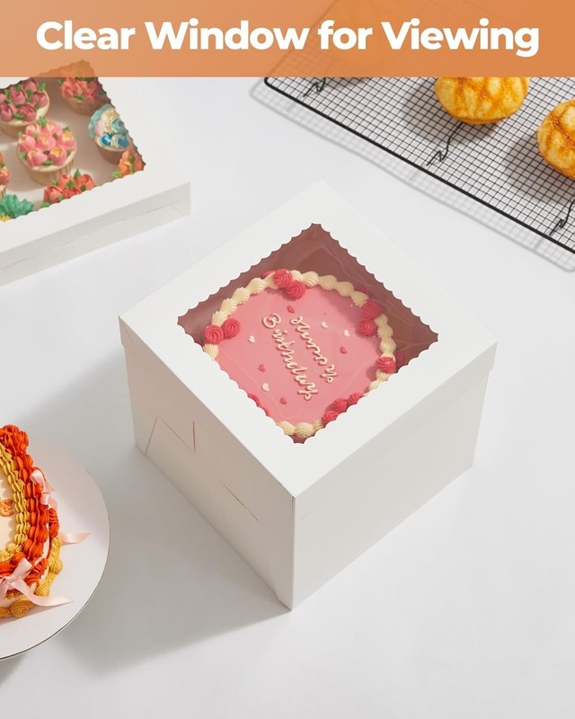 Cake Box with Board Drum, 10x10x10 Inches Tall Bakery Box with Window, Dispos... gallery